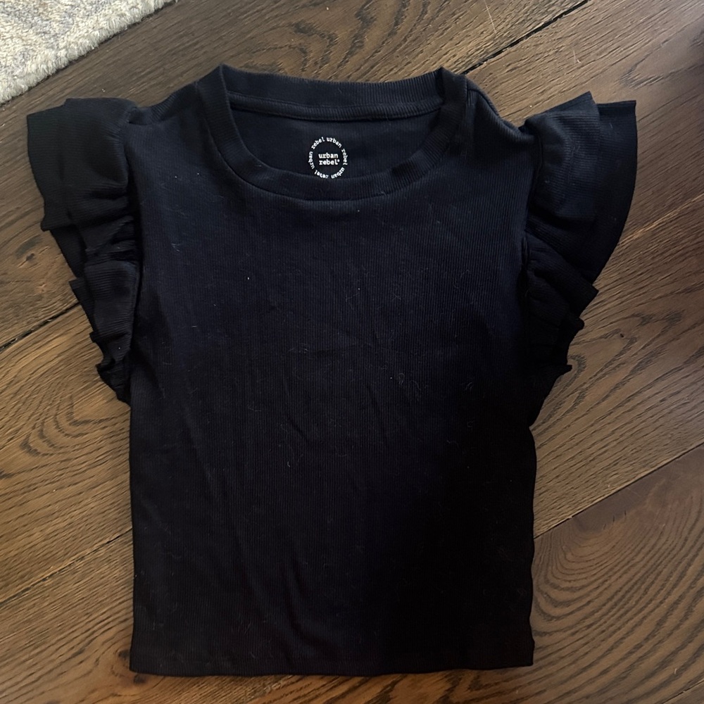 Black Ruffle Sleeve Top
